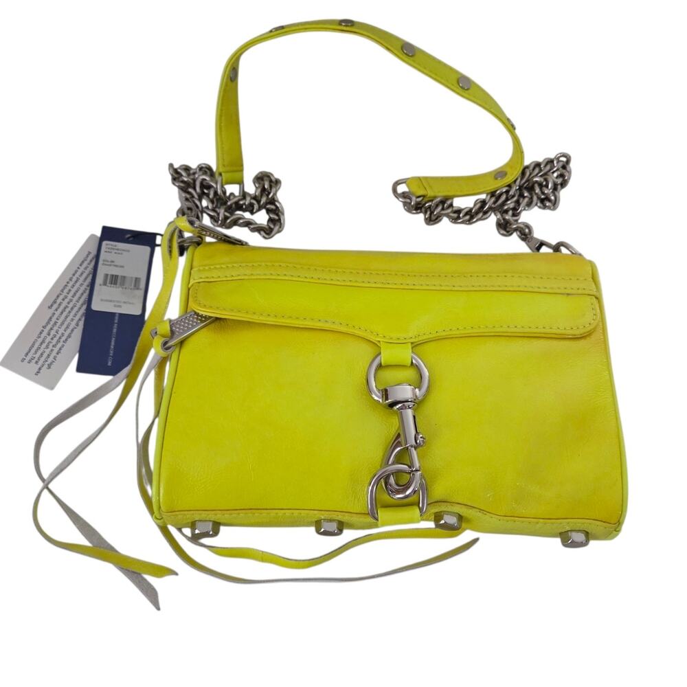 New with Flaws Rebecca Minkoff Chartreuse Mini Mac Patent Leather Crossbody Bag